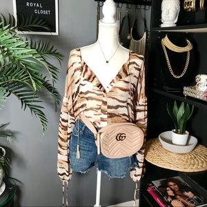 LANE BRYANT PLUS animal print sheer tassel blouse